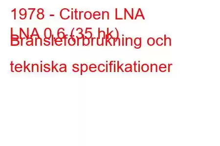 1978 - Citroen LNA
LNA 0,6 (35 hk) Bränsleförbrukning och tekniska specifikationer