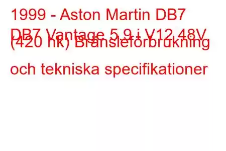 1999 - Aston Martin DB7
DB7 Vantage 5.9 i V12 48V (420 hk) Bränsleförbrukning och tekniska specifikationer