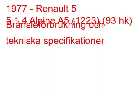 1977 - Renault 5
5 1.4 Alpine A5 (1223) (93 hk) Bränsleförbrukning och tekniska specifikationer