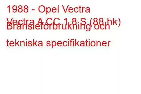 1988 - Opel Vectra
Vectra A CC 1.8 S (88 hk) Bränsleförbrukning och tekniska specifikationer