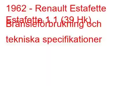 1962 - Renault Estafette
Estafette 1.1 (39 Hk) Bränsleförbrukning och tekniska specifikationer