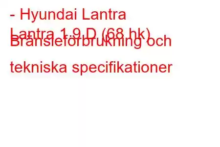 - Hyundai Lantra
Lantra 1.9 D (68 hk) Bränsleförbrukning och tekniska specifikationer