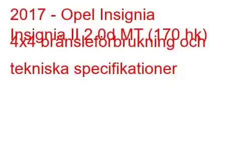 2017 - Opel Insignia
Insignia II 2.0d MT (170 hk) 4x4 bränsleförbrukning och tekniska specifikationer