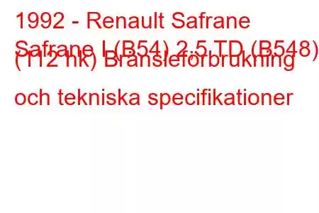 1992 - Renault Safrane
Safrane I (B54) 2,5 TD (B548) (112 hk) Bränsleförbrukning och tekniska specifikationer