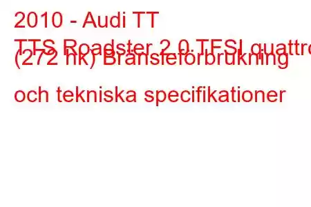 2010 - Audi TT
TTS Roadster 2.0 TFSI quattro (272 hk) Bränsleförbrukning och tekniska specifikationer