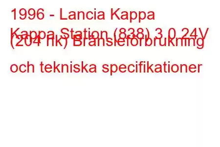 1996 - Lancia Kappa
Kappa Station (838) 3.0 24V (204 hk) Bränsleförbrukning och tekniska specifikationer