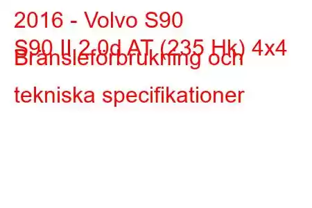 2016 - Volvo S90
S90 II 2.0d AT (235 Hk) 4x4 Bränsleförbrukning och tekniska specifikationer