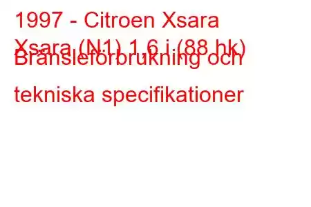 1997 - Citroen Xsara
Xsara (N1) 1,6 i (88 hk) Bränsleförbrukning och tekniska specifikationer