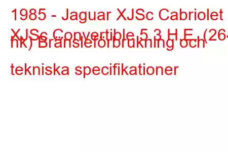 1985 - Jaguar XJSc Cabriolet
XJSc Convertible 5.3 H.E. (264 hk) Bränsleförbrukning och tekniska specifikationer