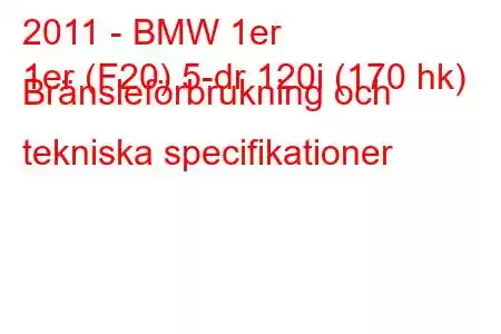 2011 - BMW 1er
1er (F20) 5-dr 120i (170 hk) Bränsleförbrukning och tekniska specifikationer