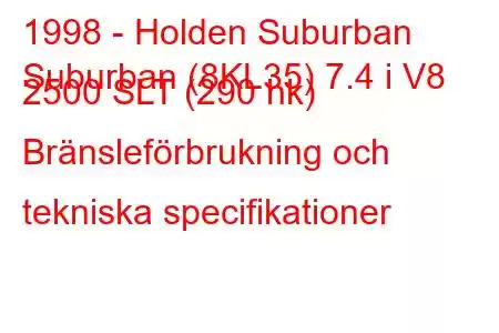 1998 - Holden Suburban
Suburban (8KL35) 7.4 i V8 2500 SLT (290 hk) Bränsleförbrukning och tekniska specifikationer