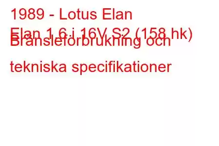 1989 - Lotus Elan
Elan 1.6 i 16V S2 (158 hk) Bränsleförbrukning och tekniska specifikationer