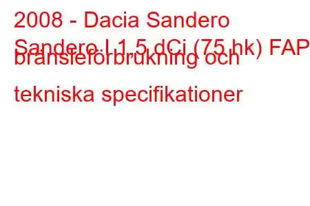 2008 - Dacia Sandero
Sandero I 1,5 dCi (75 hk) FAP bränsleförbrukning och tekniska specifikationer