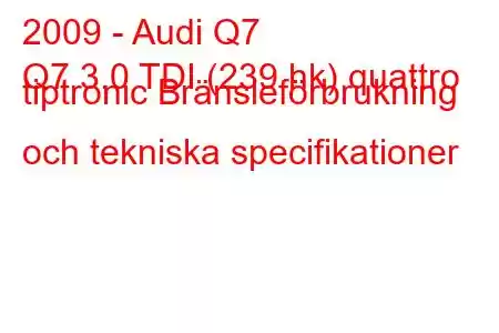 2009 - Audi Q7
Q7 3.0 TDI (239 hk) quattro tiptronic Bränsleförbrukning och tekniska specifikationer