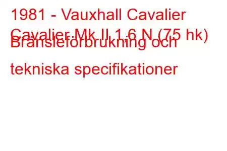 1981 - Vauxhall Cavalier
Cavalier Mk II 1,6 N (75 hk) Bränsleförbrukning och tekniska specifikationer