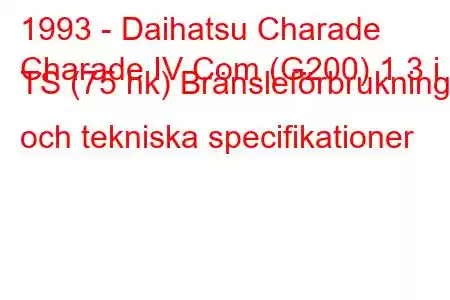 1993 - Daihatsu Charade
Charade IV Com (G200) 1.3 i TS (75 hk) Bränsleförbrukning och tekniska specifikationer