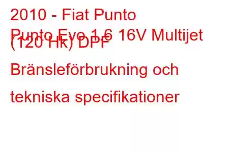 2010 - Fiat Punto
Punto Evo 1.6 16V Multijet (120 Hk) DPF Bränsleförbrukning och tekniska specifikationer