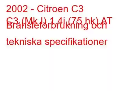 2002 - Citroen C3
C3 (Mk I) 1.4i (75 hk) AT Bränsleförbrukning och tekniska specifikationer