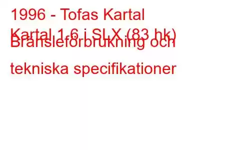 1996 - Tofas Kartal
Kartal 1.6 i SLX (83 hk) Bränsleförbrukning och tekniska specifikationer