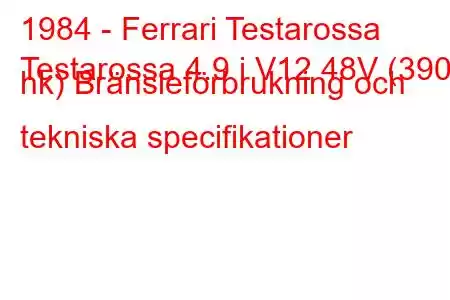 1984 - Ferrari Testarossa
Testarossa 4.9 i V12 48V (390 hk) Bränsleförbrukning och tekniska specifikationer