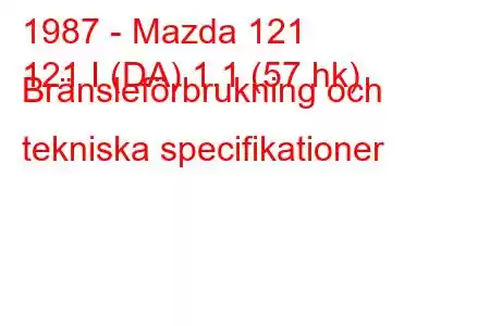 1987 - Mazda 121
121 I (DA) 1.1 (57 hk) Bränsleförbrukning och tekniska specifikationer