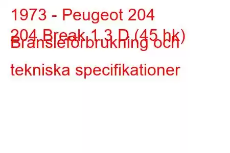 1973 - Peugeot 204
204 Break 1.3 D (45 hk) Bränsleförbrukning och tekniska specifikationer