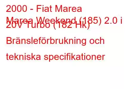 2000 - Fiat Marea
Marea Weekend (185) 2.0 i 20V Turbo (182 Hk) Bränsleförbrukning och tekniska specifikationer