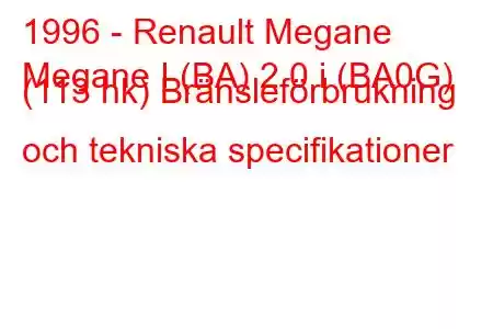 1996 - Renault Megane
Megane I (BA) 2.0 i (BA0G) (113 hk) Bränsleförbrukning och tekniska specifikationer