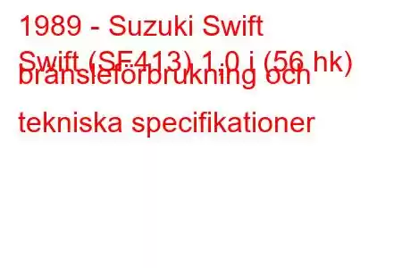 1989 - Suzuki Swift
Swift (SF413) 1,0 i (56 hk) bränsleförbrukning och tekniska specifikationer