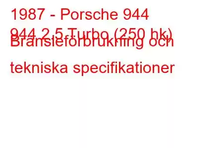 1987 - Porsche 944
944 2.5 Turbo (250 hk) Bränsleförbrukning och tekniska specifikationer