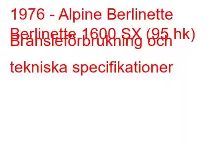 1976 - Alpine Berlinette
Berlinette 1600 SX (95 hk) Bränsleförbrukning och tekniska specifikationer