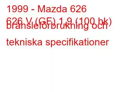 1999 - Mazda 626
626 V (GF) 1,9 (100 hk) bränsleförbrukning och tekniska specifikationer