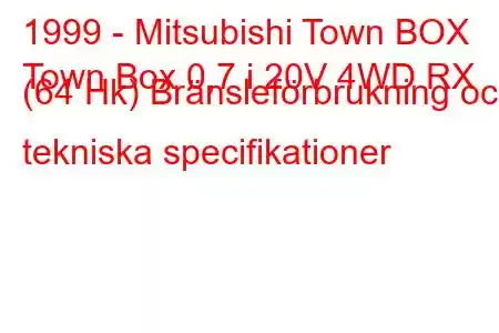 1999 - Mitsubishi Town BOX
Town Box 0,7 i 20V 4WD RX (64 Hk) Bränsleförbrukning och tekniska specifikationer