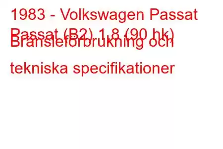 1983 - Volkswagen Passat
Passat (B2) 1,8 (90 hk) Bränsleförbrukning och tekniska specifikationer