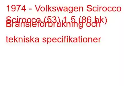 1974 - Volkswagen Scirocco
Scirocco (53) 1,5 (86 hk) Bränsleförbrukning och tekniska specifikationer