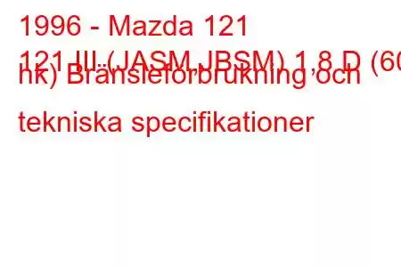 1996 - Mazda 121
121 III (JASM,JBSM) 1,8 D (60 hk) Bränsleförbrukning och tekniska specifikationer