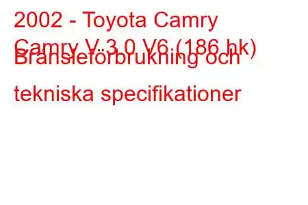 2002 - Toyota Camry
Camry V 3.0 V6 (186 hk) Bränsleförbrukning och tekniska specifikationer