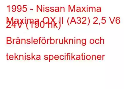 1995 - Nissan Maxima
Maxima QX II (A32) 2,5 V6 24V (190 hk) Bränsleförbrukning och tekniska specifikationer