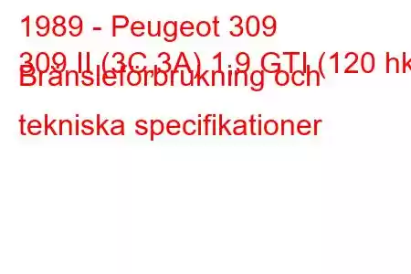 1989 - Peugeot 309
309 II (3C,3A) 1,9 GTI (120 hk) Bränsleförbrukning och tekniska specifikationer