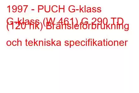 1997 - PUCH G-klass
G-klass (W 461) G 290 TD (120 hk) Bränsleförbrukning och tekniska specifikationer