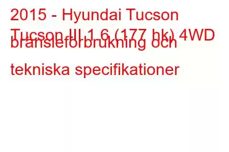 2015 - Hyundai Tucson
Tucson III 1.6 (177 hk) 4WD bränsleförbrukning och tekniska specifikationer