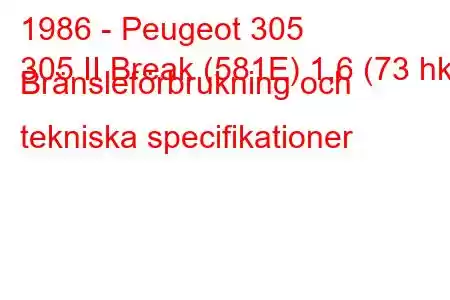 1986 - Peugeot 305
305 II Break (581E) 1,6 (73 hk) Bränsleförbrukning och tekniska specifikationer