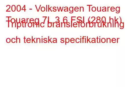 2004 - Volkswagen Touareg
Touareg 7L 3.6 FSI (280 hk) Triptronic bränsleförbrukning och tekniska specifikationer