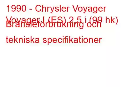 1990 - Chrysler Voyager
Voyager I (ES) 2,5 i (99 hk) Bränsleförbrukning och tekniska specifikationer