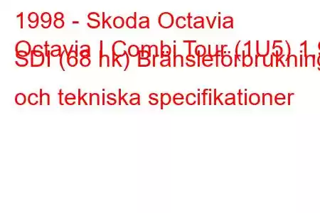 1998 - Skoda Octavia
Octavia I Combi Tour (1U5) 1,9 SDI (68 hk) Bränsleförbrukning och tekniska specifikationer