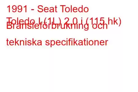 1991 - Seat Toledo
Toledo I (1L) 2,0 i (115 hk) Bränsleförbrukning och tekniska specifikationer