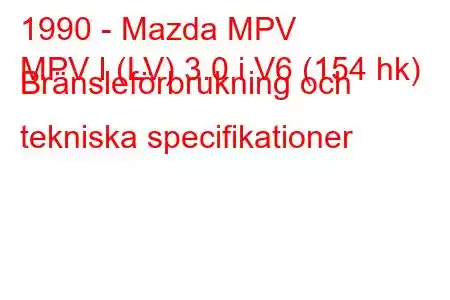 1990 - Mazda MPV
MPV I (LV) 3.0 i V6 (154 hk) Bränsleförbrukning och tekniska specifikationer