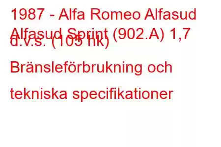 1987 - Alfa Romeo Alfasud
Alfasud Sprint (902.A) 1,7 d.v.s. (105 hk) Bränsleförbrukning och tekniska specifikationer