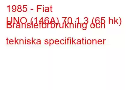 1985 - Fiat
UNO (146A) 70 1,3 (65 hk) Bränsleförbrukning och tekniska specifikationer