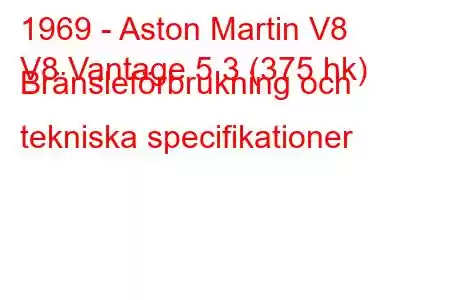 1969 - Aston Martin V8
V8 Vantage 5.3 (375 hk) Bränsleförbrukning och tekniska specifikationer